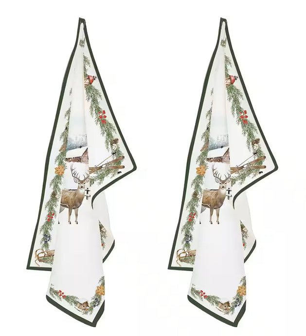 Geschirrtuch im 2er Set mit Waldmotiv und Hirsch