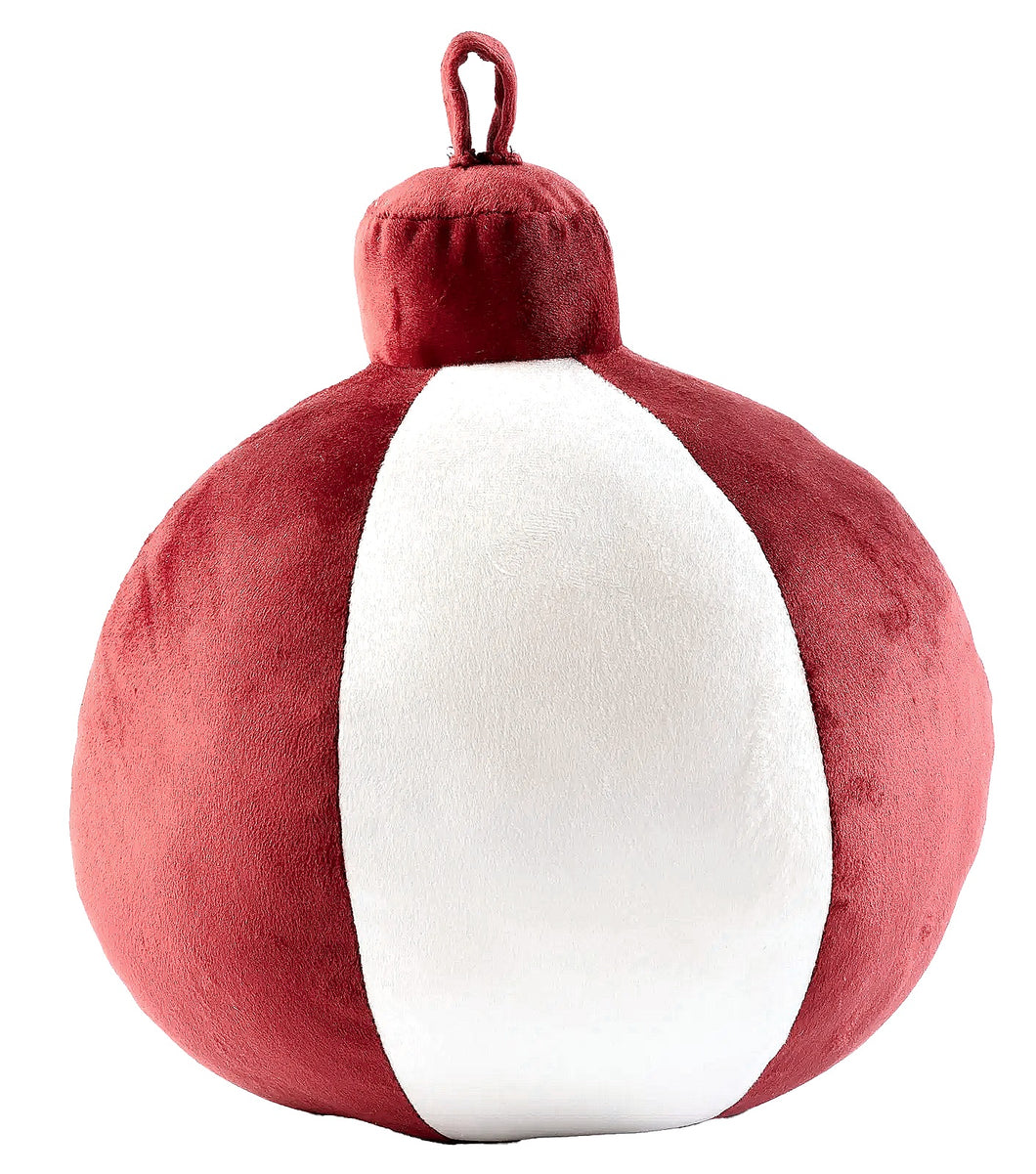 Weihnachtskugel in rot mit weiß als Dekokissen, kuschelig und weich von der Marke Rogon