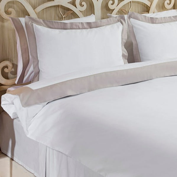 3-teilig Bettwäsche Set MODERN 135x200 beige Stehsaum u. gesticktem Zierstreifen